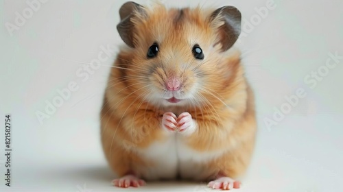 adorable syrian hamster sitting on hind legs with comical expression closeup animal photo