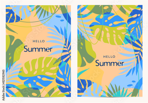 Summer tropics background, template for poster, card, cover, packaging wallpaper, vector illustration
