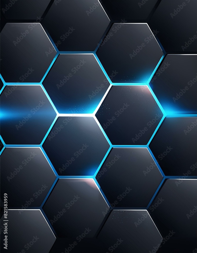 3d render Dark metal hexagon with blue beam background, illustration. Wallpaper, blue background 3d render Dark metal hexagon with blue beam background, illustration. Wallpaper, blue background