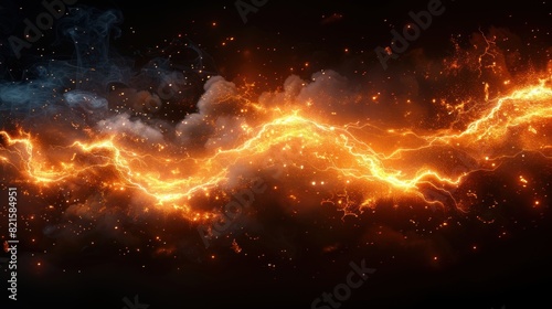 Sparkling yellow lightning background with dark smoke.