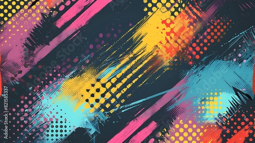 abstract pop art grunge background design with colorful color halftone brush texture