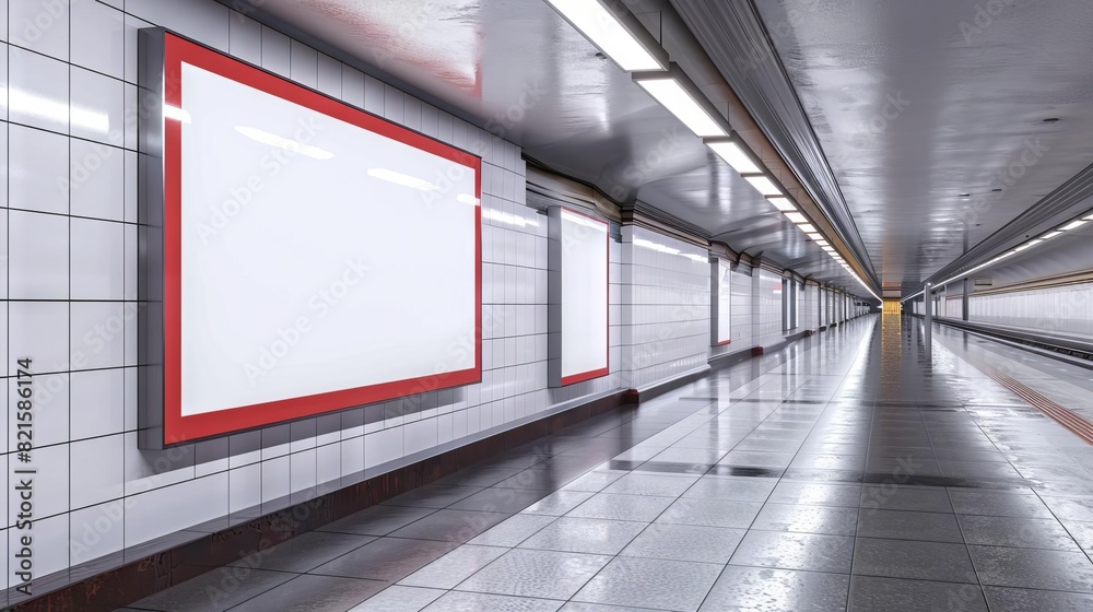 eyecatching horizontal rectangular billboards mockup in modern underground subway station 3d rendering eyecatching horizontal rectangular billboards mockup in modern underground subway station 3d rendering