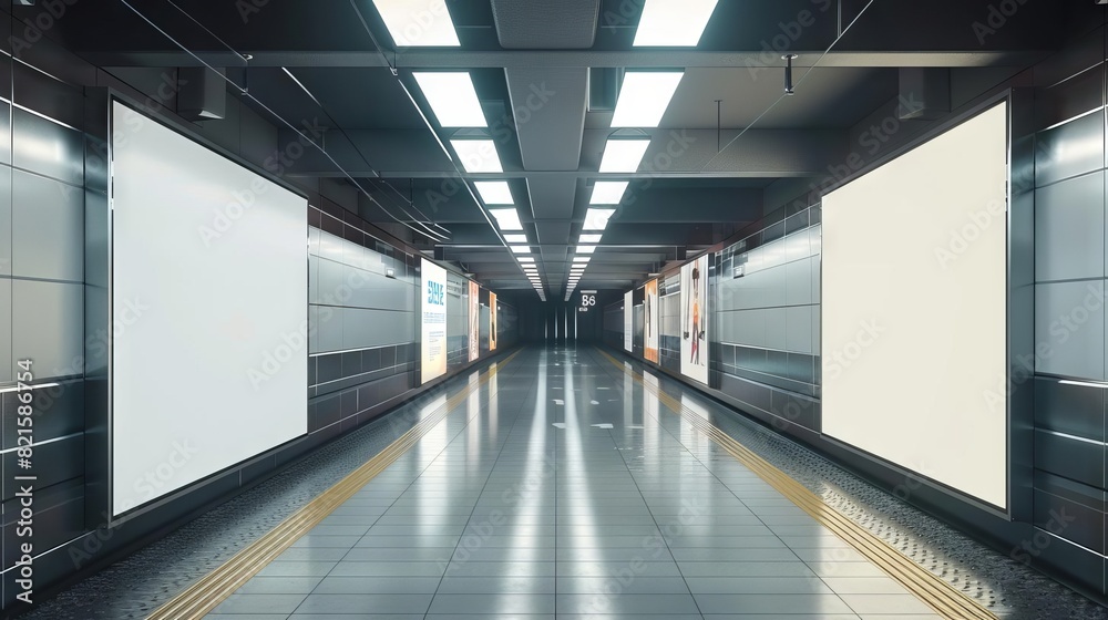 futuristic underground subway station with three vertical billboards mockups 3d rendering futuristic underground subway station with three vertical billboards mockups 3d rendering