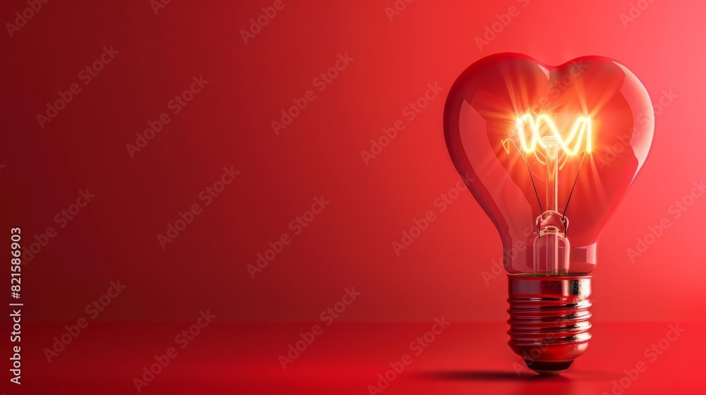glowing heartshaped light bulb filament against vibrant red background creative valentines day concept digital art glowing heartshaped light bulb filament against vibrant red background creative valentines day concept digital art
