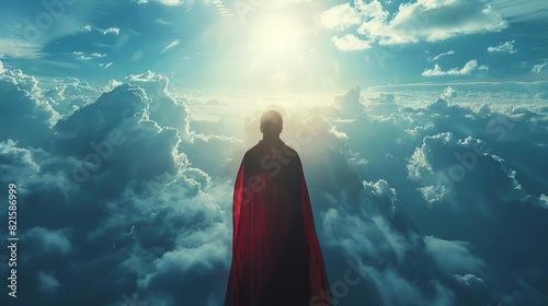 god in red robe against sky background divine presence and heavenly realm photo