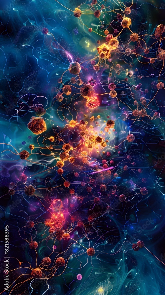 Quantum Mechanics Embodied A D Rendering of Interconnected Atoms and Shimmering Energy Fields in an Quantum Mechanics Embodied A D Rendering of Interconnected Atoms and Shimmering Energy Fields in an