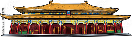 Enchanted Palace: Cartoon Vector Illustration of Ancient Architecture in the Forbidden City