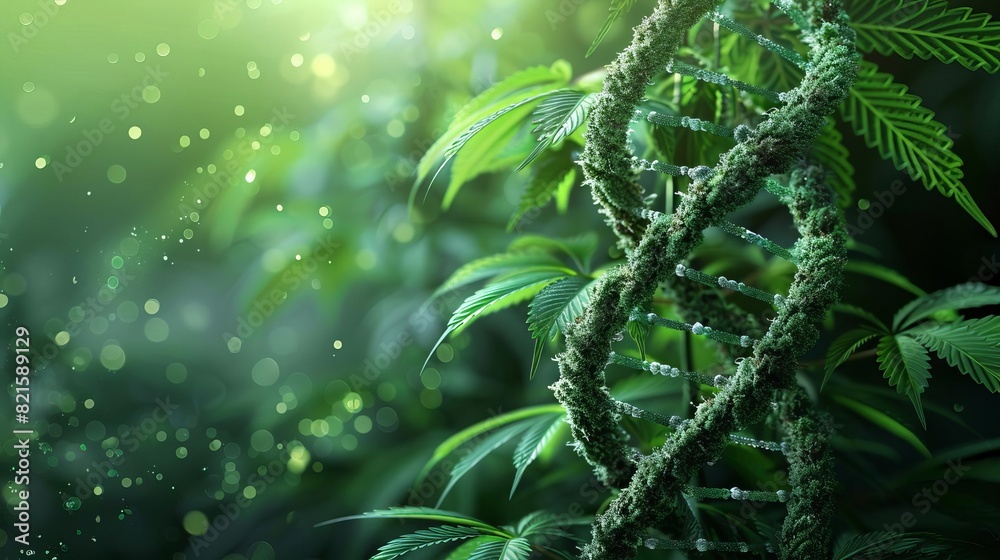 Fototapeta premium Cannabis leaf intertwined with a DNA strand