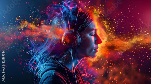 Woman Listening to Music with Vibrant Colors