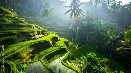 Lush Terraced Rice Paddies Surrounded by Verdant Tropical Landscape