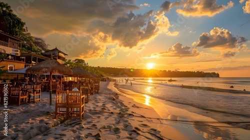 Sunset Over Idyllic Jimbaran Beach with Seafood Restaurants photo
