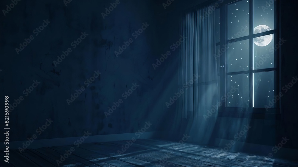 moonlight rays shining through window in dark empty room atmospheric ...