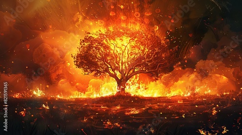mystical burning bush engulfed in flames but not consumed concept illustration photo