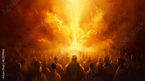 pentecost sunday holy spirit descends as tongues of fire rear view digital illustration