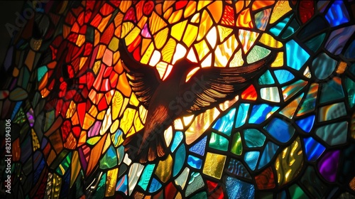 vibrant stainedglass winged dove symbolic representation of holy spirit in christianity photo