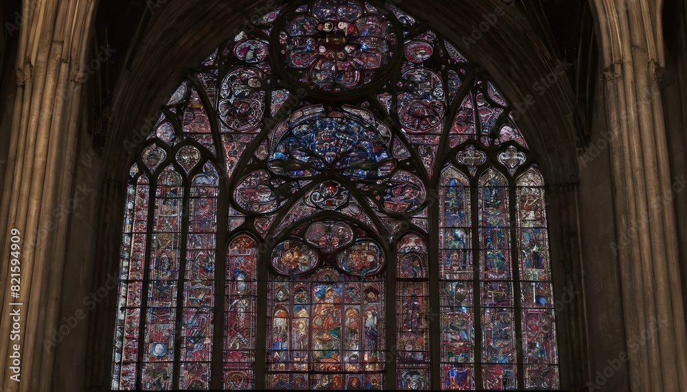 A Stained Glass Window In A Gothic Cathedral