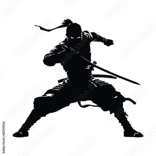 Ninja fighter graphics silhouette vector.