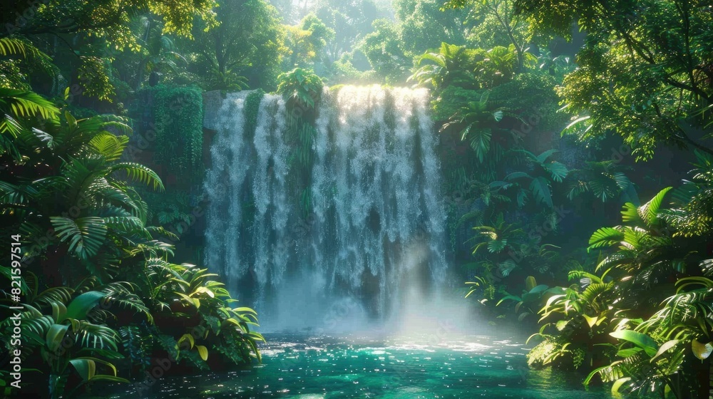 Reverse silhouette of a waterfall in a pristine forest, emphasizing the importance of clean water Reverse silhouette of a waterfall in a pristine forest, emphasizing the importance of clean water