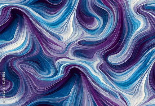 Abstract fluid art with swirling patterns in shades of blue, purple, and white.
