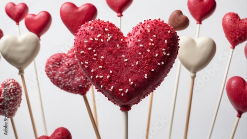 Heart-shaped pop cake on white background , valentines day photo