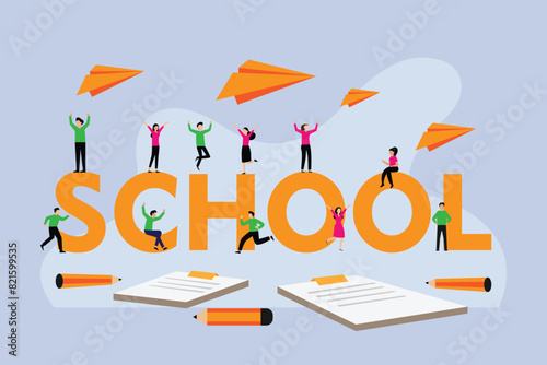 Happy group of students  2d flat vector illustration