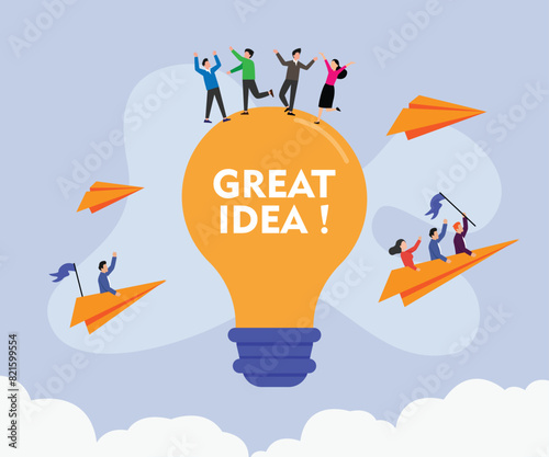 Basic RGBusiness people with big light bulb great Idea 2d flat vector illustration