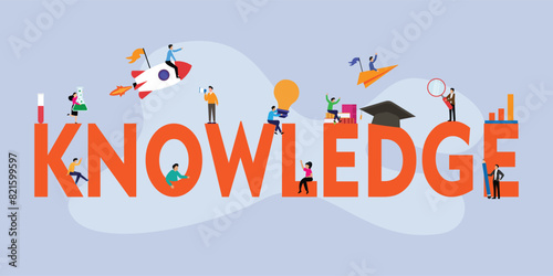 Little people with word Knowledge flat 2d vector illustration