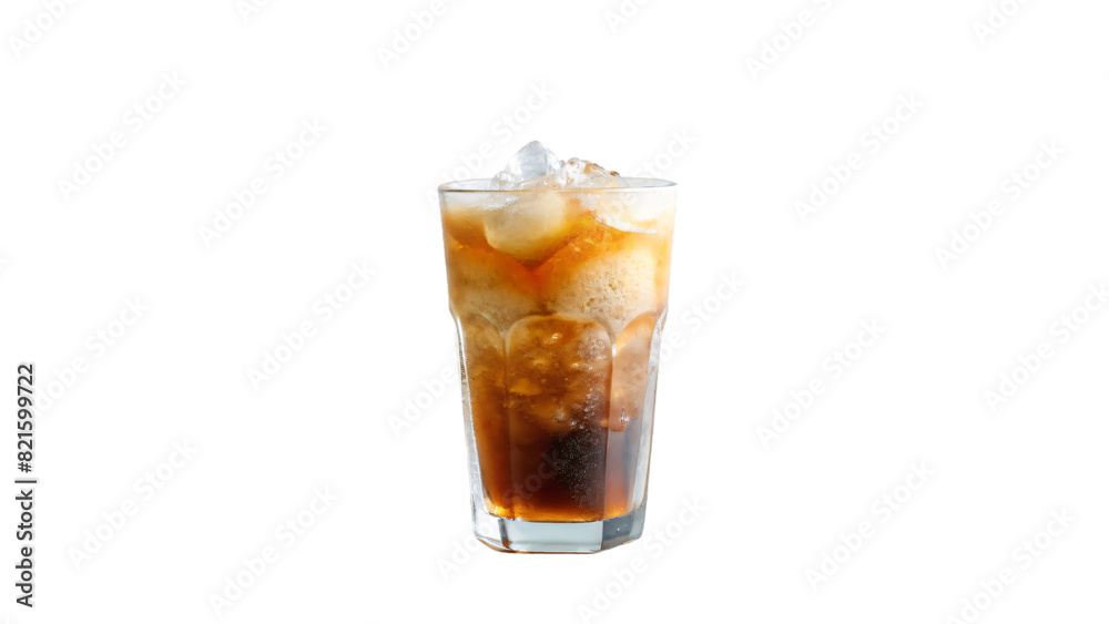 A refreshing glass of cola with ice cubes condenses on a hot day A refreshing glass of cola with ice cubes condenses on a hot day