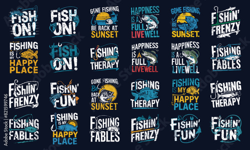 fishing t-shirt design bundle, fishing vector typography t-shirt design Set.