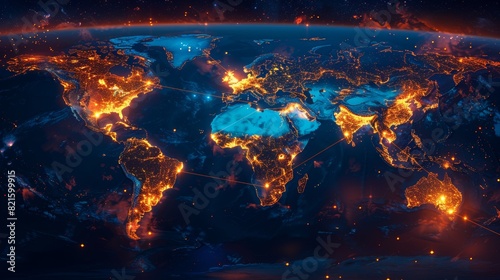 A digital world map with glowing dots indicating areas of environmental concern  illustrating the need for global understanding and action to address pressing issues.