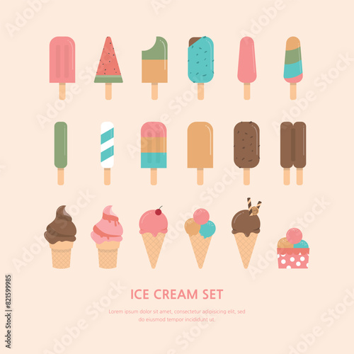 여름 디저트 간식 아이스크림 벡터 일러스트