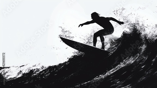 Silhouette of a surfer riding a wave photo