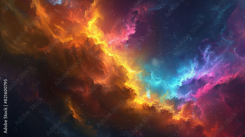 Fototapeta premium An awe-inspiring image of the cosmos, showcasing a vibrant nebula against the backdrop of countless stars, illustrating the vastness and beauty of the universe.