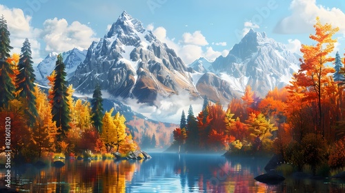 a mountain forest landscape in autumn