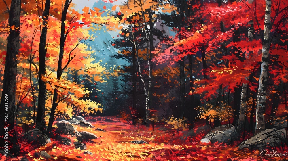 Fototapeta premium a mountain forest landscape in autumn with a multi-colored backdrop