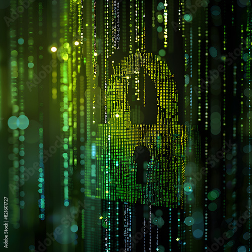 Padlock with Keyhole in data security green color background.