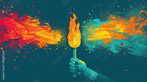 An illustration of a torch being passed from one person to another, representing the continuity of democratic values. photo