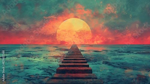 An illustration of a ladder leading to a bright horizon, symbolizing the journey towards freedom.
