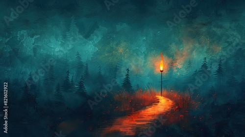 An illustration of a torch lighting a path, representing the guiding light of democratic ideals. © Sang