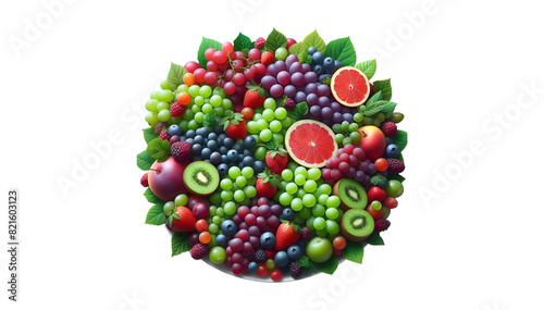 Red and green grapes  orange  lemon on png