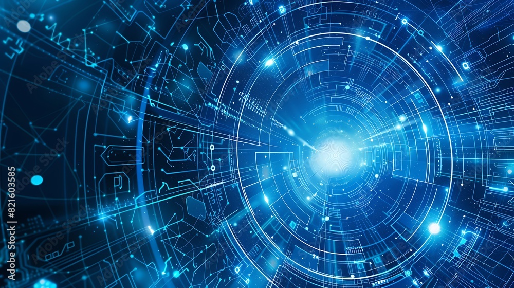 Abstract blue background with digital technology and futuristic elements Abstract blue background with digital technology and futuristic elements