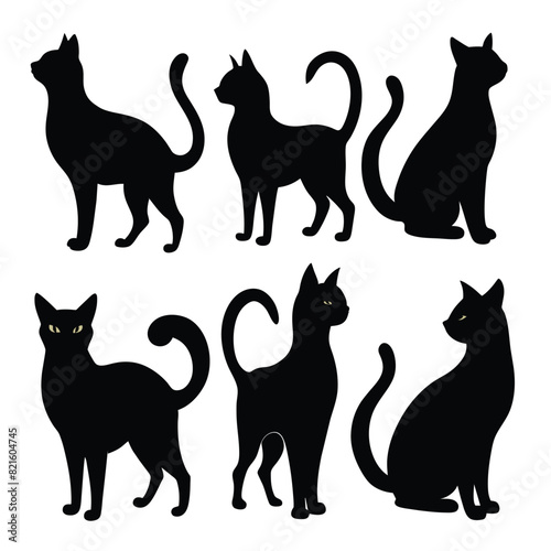 Set of American Wirehair black Silhouette Vector on a white background