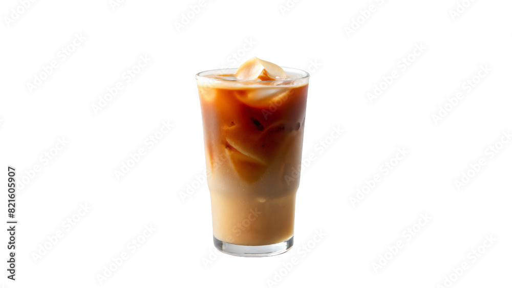 Steaming cup of latte with frothy white milk in a glass mug isolated on a brown background Steaming cup of latte with frothy white milk in a glass mug isolated on a brown background