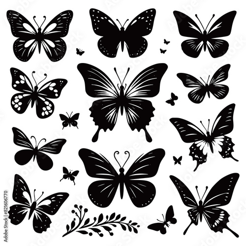 Silhouette flying butterflies collections butterflies logo icons hand Drawing vector illustration generated by Ai