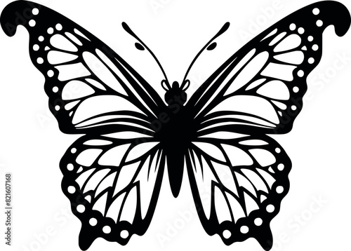 Elegant Black and White Butterfly Silhouette with Detailed Wings Versatile Insect Design
