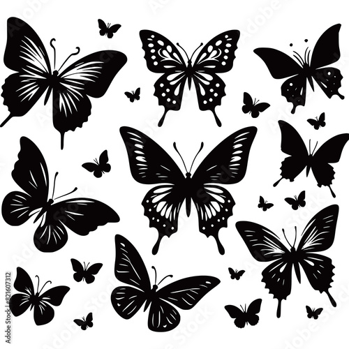 flying butterflies silhouette set Insect butterfly winged gorgeous animal vector illustration isolated on white background generated by Ai © Printdesign 123