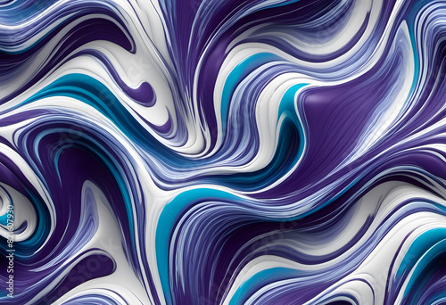 Abstract fluid art with swirling patterns in shades of purple, blue, and white.
