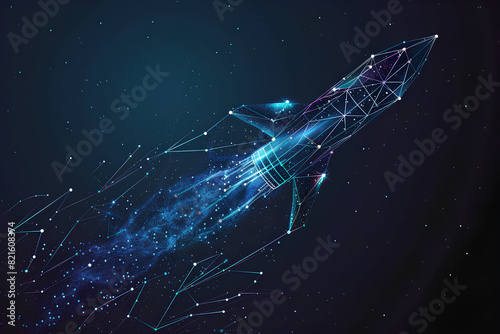 beautiful abstract space rocket in neon universe vector style