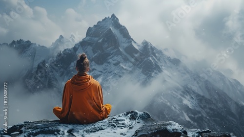 Ascetic Meditating on Snowy Himalayan Peak Spiritual Journey of Solitude and Enlightenment photo