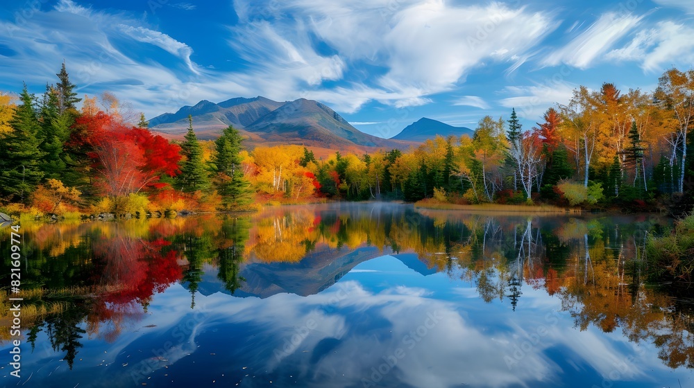 Fototapeta premium a mountain forest landscape in autumn with a multi-colored backdrop